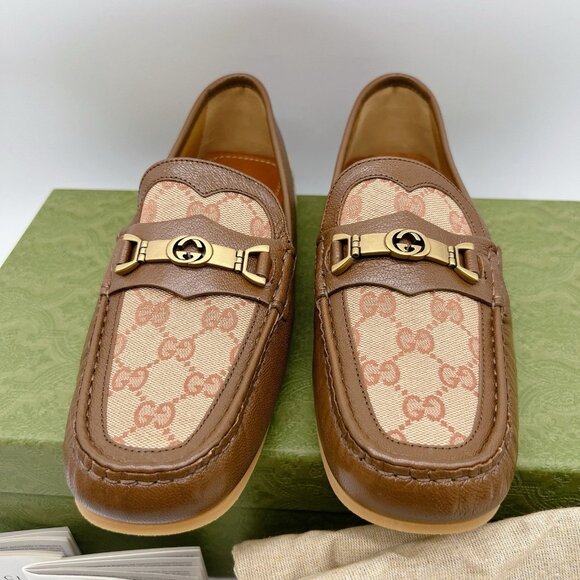 GUCCI Interlocking G Horsebit Logo Supreme Loafer Brown Leather Mens UK 7.5 US 8 - Picture 4 of 13